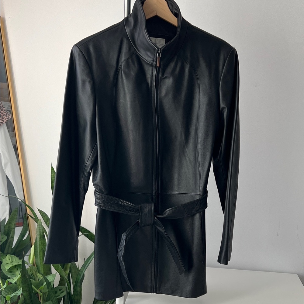 Vintage Worthington Black Classic Leather Belted Jacket M